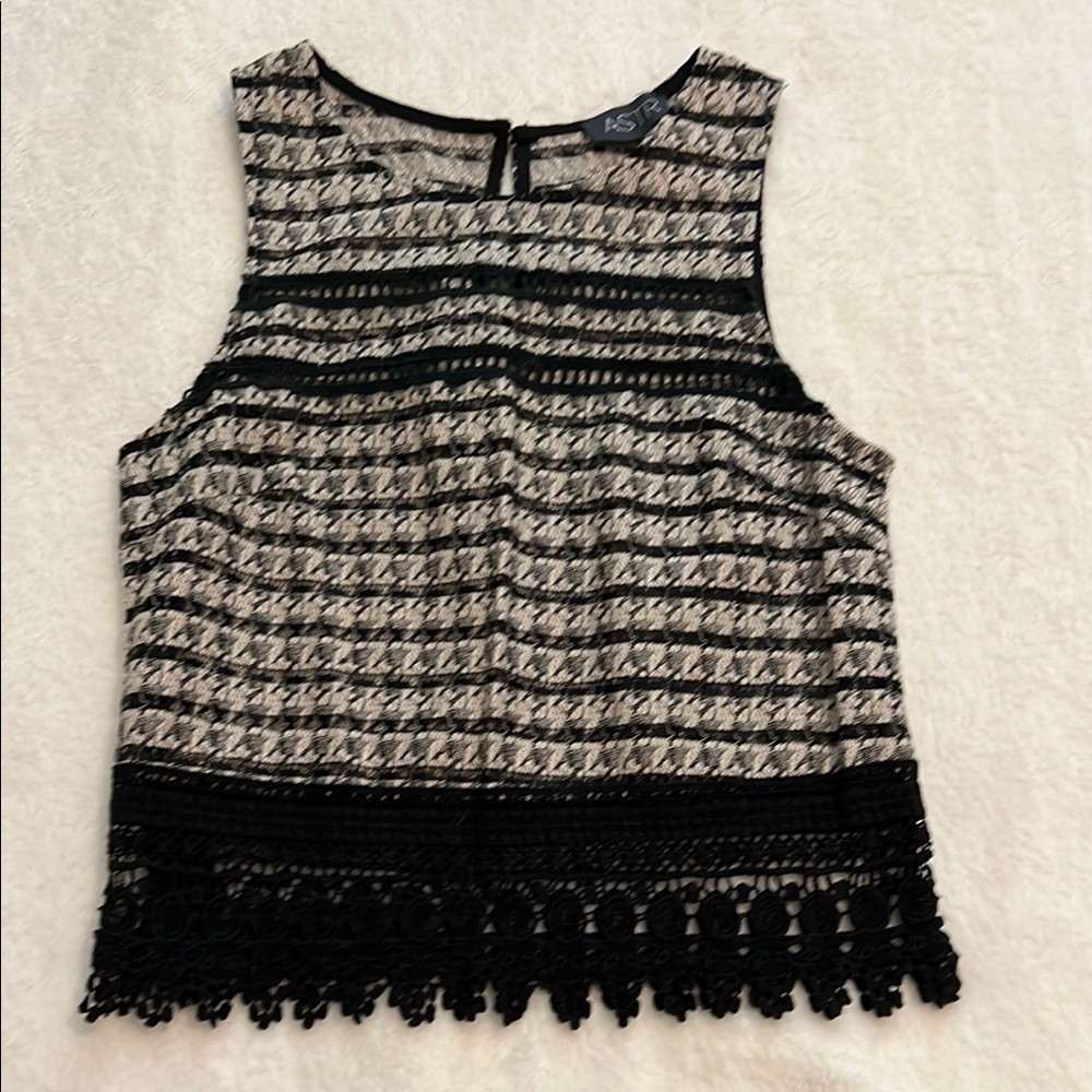 Astr Cream and Black Boxy Tank Top